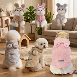 Hooded Fleece Winter Pet <b>Clothes</b> Taiwan Made Eco-Friendly Solid S Size Cold-Proof Pet Outfit - Product Image 1