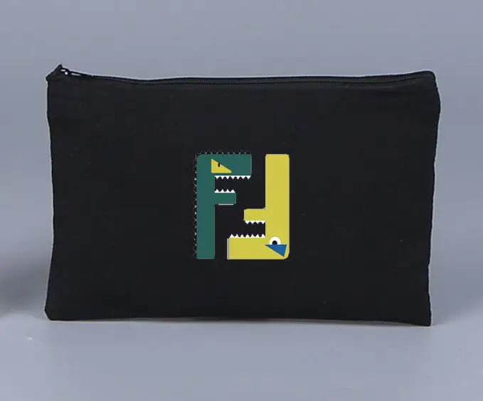 OEM Logo Custom Cotton Canvas Makeup Cosmetic Zipper Pouch Bag Black Cotton Fabric Organizer Bags