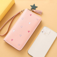 Dompet Panjang Wanita Baru Pola Hati Dompet Clutch Kapasitas Besar Tempat Kartu Kulit Pelajar