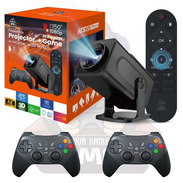 HCS350PRO+ 3D HD Portable Retro Video Game Consoles Projector H713 Projector BT Voice Remote Control Android16 WIFI6 Dual System