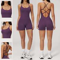 Combinaison de sport une pièce en nylon respirant sans manches, dos nu, pour yoga, fitness et danse, avec effet push-up fessier