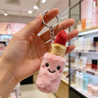 Porte-clés en peluche en forme de cosmétique personnalisé OEM, design simple, rouge à lèvres, parfum, pendentif, promotion en magasin de cosmétiques, cadeau, vente en gros d'usine
