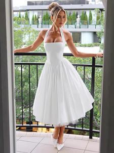 Robe pour femme en polyester respirant, style européen et américain, nouvelle collection, pour soirée, longueur genou, taille haute, jupe bouffante, couleur unie, dentelle - Product Image 3