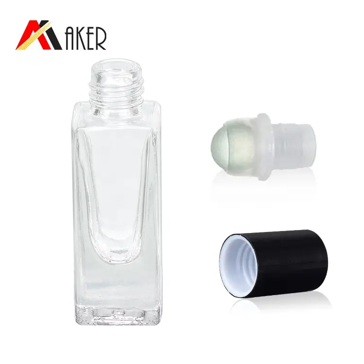 Chine fournisseur verre roll-on bouteille transparent 5ml voyage vide carré rouleau sur parfum bouteille d'huile essentielle avec rouleau en verre