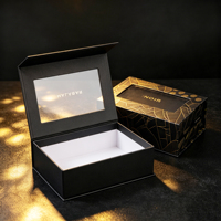 Elegante Geschenkbox mit Goldfolien-Blattmuster und Magnetverschluss mit Sichtfenster Maßgefertigte Starre Papierbox für Kosmetik Kleine Geschenkverpackung
