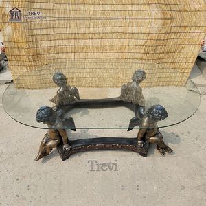 장식 청동 조각 천사 동상 벌거 벗은 소녀 직사각형 큐브 유리 탑 커피 테이블 - Product Image 6