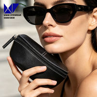 Étui à lunettes personnalisé en cuir PU, pochette à fermeture éclair haut de gamme pour lunettes, boîte de rangement pour lunettes de soleil, personnalisation du logo par l'usine