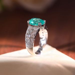 Anillo de Plata de Ley S925 con Piedra de 6 Quilates Color Paraiba, Estilo Vintage, Regalo de Lujo para Ella - Product Image 4