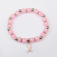Bracelet perlé rose avec breloque en ruban, cadeau de sensibilisation au cancer du sein pour les anniversaires
