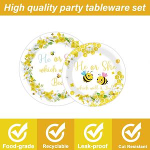 Bee Paper <b>Plates</b> for Gender Reveal Party He or She Which Will It Bee Honey Themed Gender Reveal Decorations 7 Inch - Product Image 5