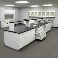 Banc de travail modulaire en acier pour laboratoire hospitalier SCEELAB, avec étagères et armoires pour réactifs, mobilier commercial