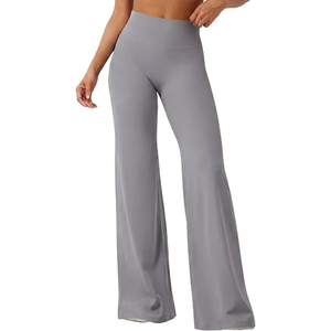 High Waist Wide Leg <b>Yoga</b> Leggings Breathable Quick Dry Four-Way Stretch 220g Calf Length Workout <b>Trousers</b> for Gym Wear - Product Image 1