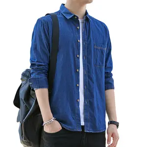 Men Chambray Slim Casual Denim Shirts 100% Cotton Male Slim Fit Casual Soft Jean Shirts Spring Summer Fashion Cowboy Top