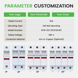 Base <span class=keywords><strong>de</strong></span> Fusible Térmico Cilíndrico <span class=keywords><strong>de</strong></span> 10*38 mm, Alta Capacidad <span class=keywords><strong>de</strong></span> Ruptura, para <span class=keywords><strong>Caja</strong></span> <span class=keywords><strong>de</strong></span> <span class=keywords><strong>Fusibles</strong></span> <span class=keywords><strong>de</strong></span> CC RT18-32 32A 1P 2P 3P 4P, Fabricación OEM - Product Image 3