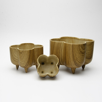 Pot Tanaman Mini Sukulen/Kaktus Keramik Motif Kayu dengan Kaki