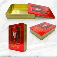 Boîte à biscuits rectangulaire à charnière en métal recyclable de qualité alimentaire avec logo personnalisé, vide, pour biscuits, chocolats, bonbons, gâteaux, emballage cadeau