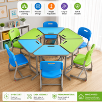 Table collaborative trapézoïdale simple pour 6 personnes, idéale pour salles de formation, bureaux universitaires et activités de groupe