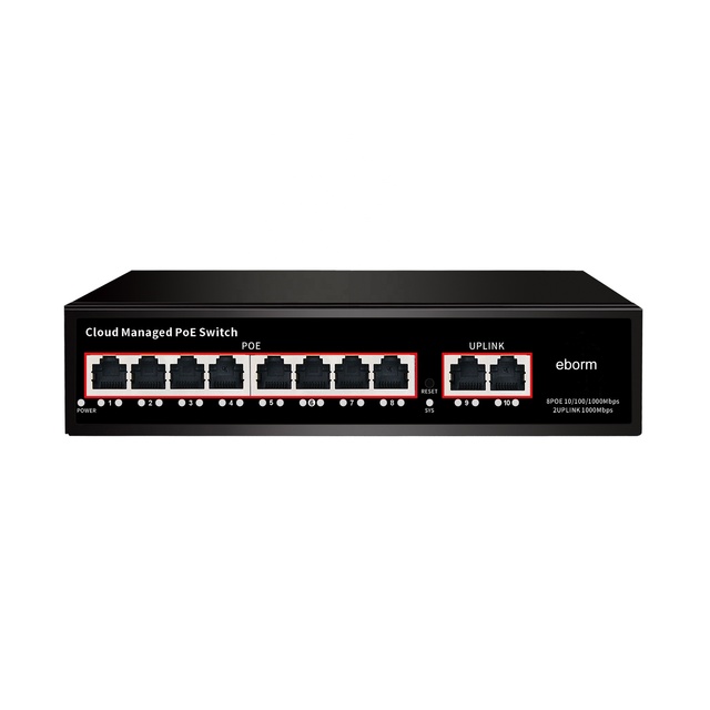 Eborm  8+2 Ports Full Gigabit Smart  Cloud Managed Ethernet PoE Switch VLAN QoS Network for IP CCTV Camera