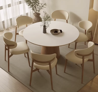 Runder Steinplatten-Esstisch Modern Massivholz Cremefarbener Stil Runder Tisch mit Eingebautem Drehteller Esstisch- und Stuhl-Set