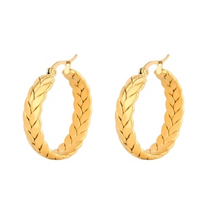 Orecchini a Cerchio Intrecciati a Forma di Spiga di Grano in Acciaio Inossidabile Placcato <span class=keywords><strong>Oro</strong></span> 18K di Alta Qualità, Gioielli alla Moda Antiossidanti per Donne - Product Image 6