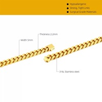 Cadena Cubana Gruesa de Acero Inoxidable Chapada en Oro de 24K, de 5mm, 7mm, 9mm, 11mm, 13mm, 15mm, con Diseño Geométrico Moderno para Hombre, Venta al por Mayor