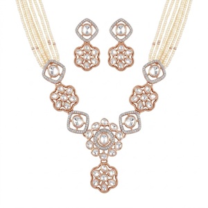 White Moissanite Kundan Work 925 Silver Modern <b>Statement</b> <b>Necklace</b> Earrings Set for Women Wedding Gift Set - Product Image 2