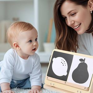 Juguete de espejo de bebé con tiempo de barriga de madera con tarjetas de estimulación Visual, <span class=keywords><strong>juguetes</strong></span> Montessori para niños, juguete educativo de aprendizaje temprano para niños pequeños - Product Image 3
