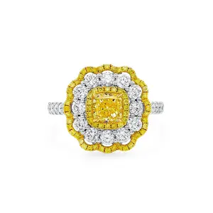 豪华光环风格订婚首饰黄色 0.8ct垫型切割光环cz钻石戒指