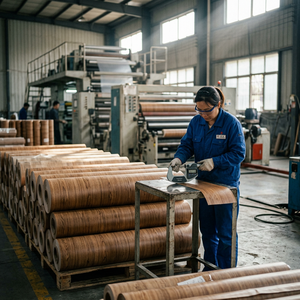 Film de stratification <span class=keywords><strong>PVC</strong></span> à texture bois de qualité supérieure, <span class=keywords><strong>rouleau</strong></span> de feuille décorative pour meubles en MDF, portes d'armoires, panneaux muraux WPC, pressage sous vide - Product Image 5