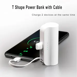 Ücretsiz lazer Logo özel 5000mAh 2 in 1 dahili Mini taşınabilir acil parmak anahtarlık taşınabilir şarj cihazı tutucu ve telefonlar için kablo