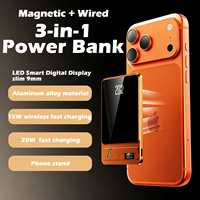 Batterie externe 3-en-1 en alliage d'aluminium, corps ultra fin de 9 mm, charge rapide bidirectionnelle sans fil 15 W et PD 20 W, portable pour tous les smartphones