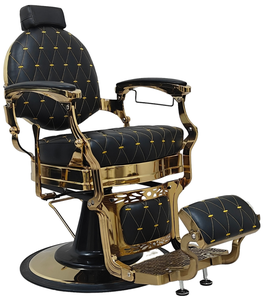 Sillón de Barbería de Lujo Negro y Dorado con Costuras de Diamantes, Sillón de Salón Hidráulico Reclinable con Reposapiés de Luxmars - Product Image 1