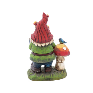Statuetta da Giardino in Resina di Gnomo Fantasioso da 2,9 Pollici che Legge un Libro Sotto un Fungo con Uccellino Blu per Decorazione Esterna da Giardino a Tema Fiabesco - Product Image 4