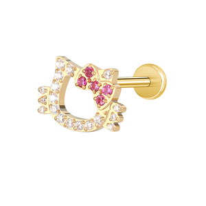 ASTM F136 Titanium CZ Hello Cat Filetage interne Top Helix Anneau d'oreille Anneaux de nez Labret Piercing Bijoux de corps - Product Image 2