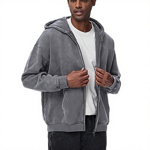 Sudadera con capucha para hombre de forro polar con doble cremallera, oversize, lavado ácido, vintage, de alto gramaje 360 GSM, 100% algodón, corte holgado y estilo baggy - Product Image 3