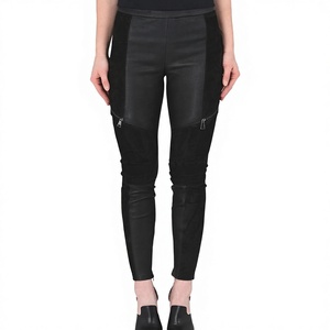 Pantalon décontracté en PU pour homme, printemps-automne, style moto tendance, écologique, respirant, teint uni, coupe ajustée - Product Image 1