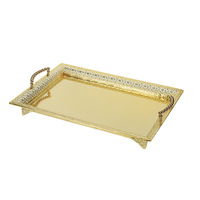 Gouden Licht-Luxe Vintage Verzilverd Metalen Dienblad Rechthoekig Uitgehold Theeblad Fruitplateau Woonkamer Thuisopbergruimte