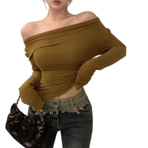 T-shirt da <span class=keywords><strong>donna</strong></span> Spicy Girl a maniche lunghe con spalle scoperte, vestibilità slim, asimmetrica, corta, per l'inizio dell'autunno - Product Image 2