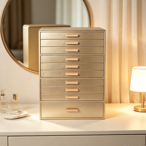 Caja Organizadora de Joyas de Cuero PU, Gabinete de Almacenamiento de Joyas Grande con 10 Cajones para Anillos, Aretes y Pulseras - Product Image 2