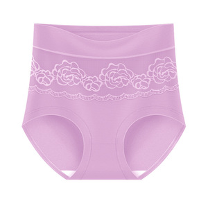 Braguitas de cintura alta para mujer, talla grande, con entrepierna de algodón, ribete de encaje, paquete de 5, color liso, faja moldeadora - Product Image 5