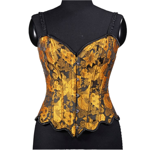 Corset gothique jaune à imprimé floral avec bretelles de soutien-gorge, baleines en acier, serre-<span class=keywords><strong>taille</strong></span>, dos lacé, style vintage, pour soirée - Product Image 1
