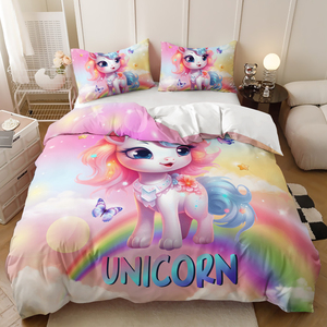 Juego de cama de poliéster personalizable para dormitorio Juego de funda nórdica 3D Unicorn Girls - Product Image 6