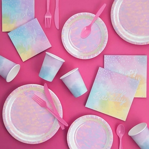 Juego de Platos, Vasos y Servilletas Desechables de Papel Iridiscentes DAMAI, Juego de Vajilla Desechable para Fiestas - Product Image 2