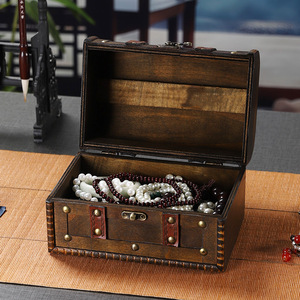 Retro Wooden Jewelry <b>Box</b> With Combination Lock Flip Top <b>Storage</b> For Cosmetics And Accessories - Product Image 2