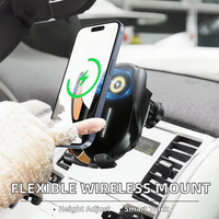 Support de téléphone de voiture sans fil à bras long flexible, rotation à 3 axes avec alignement automatique, support de téléphone réglable en hauteur, clip pour tableau de bord
