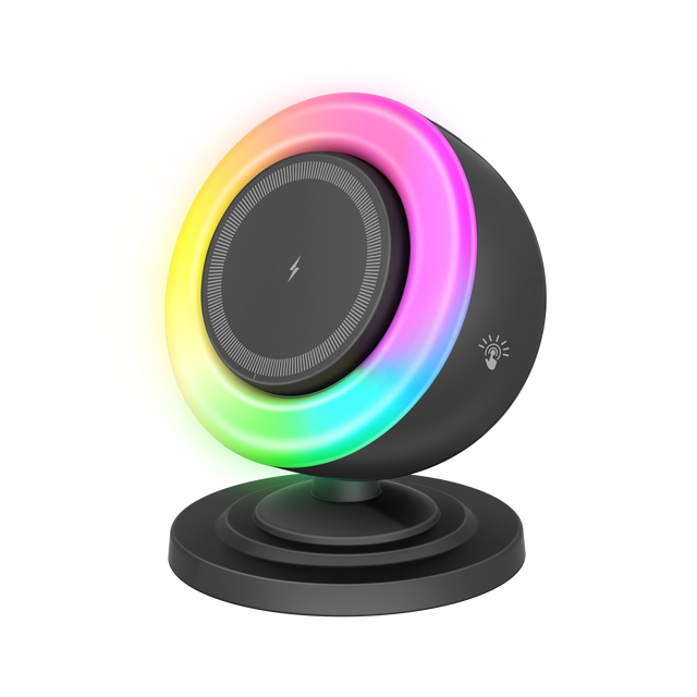 New Design Multifunctional Magnetic Wireless Charger for Blue Tooth Speaker RGB Cool Light Fast Wireless Charger Stand