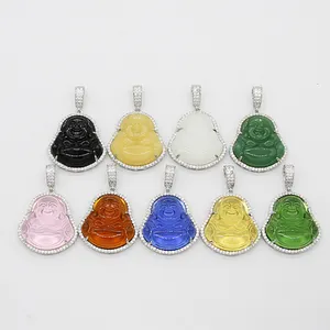 Blues wholesale 9 colors White Gold Plated Copper Alloy Full Iced Out cubic zircon buddha necklace