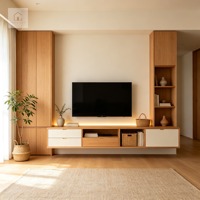 Mueble de TV moderno minimalista XINGRUO, unidad de pared integrada con acabado en nogal, conjunto de muebles multimedia personalizado.