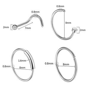 Set de 21 Piezas de Joyería Corporal Clásica y Moderna, Anillo de Nariz, Zirconia Cúbica, Acero Inoxidable, Aros para la Nariz, Microincrustaciones, Unisex, para Fiestas - Product Image 6