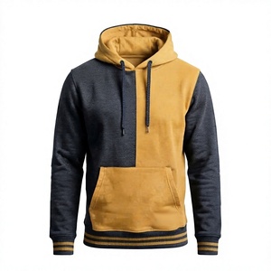 Sudadera con Capucha Oversize para Hombre, Bicolor Negro y Dorado, Estilo Color Block, de Forro Polar, Estilo Urbano, OEM Personalizado - Product Image 1